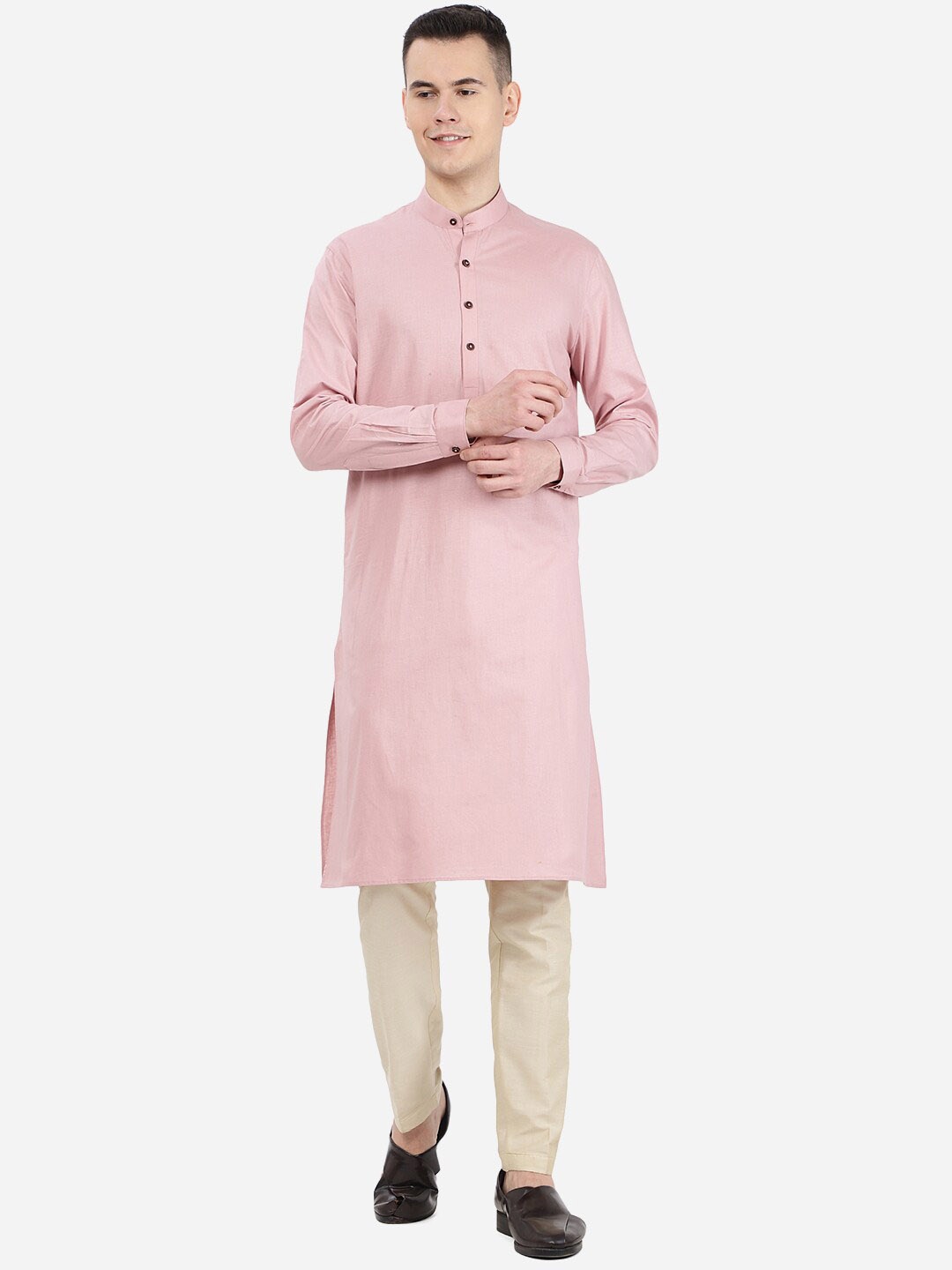 

Modi Kurta Mandarin Collar Thread Work Kurta, Pink