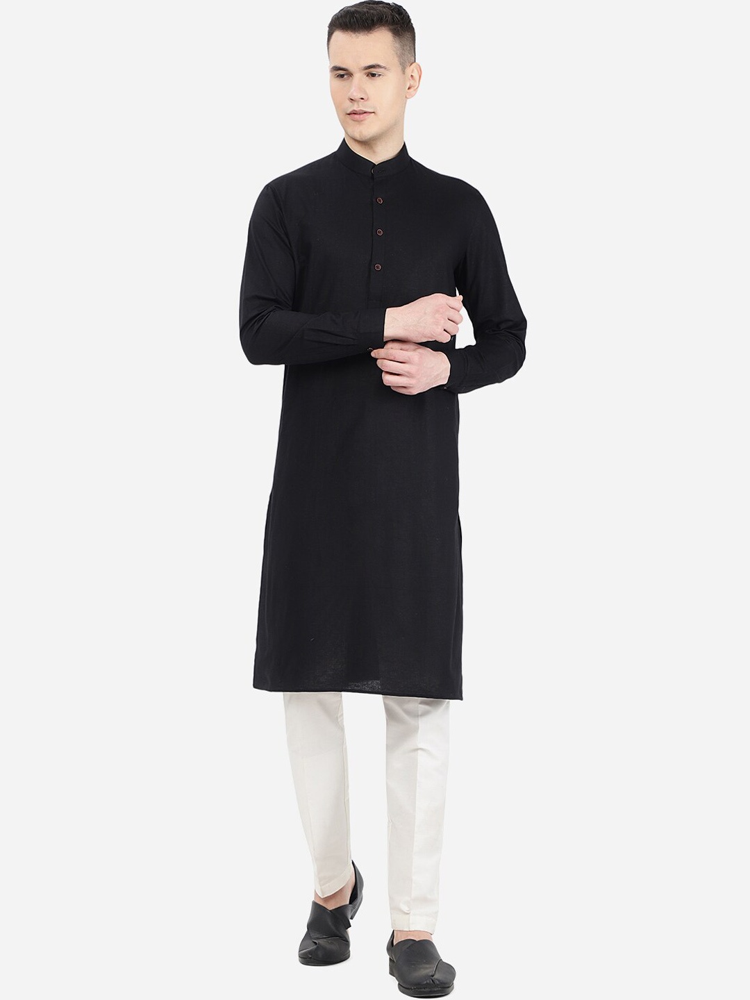 

Modi Kurta Mandarin Collar Thread Work Kurta, Black