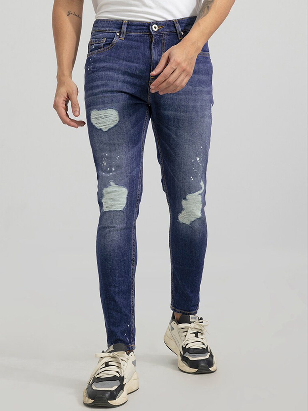 

Snitch Men Skinny Fit Highly Distressed Heavy Fade Cotton Jeans, Blue