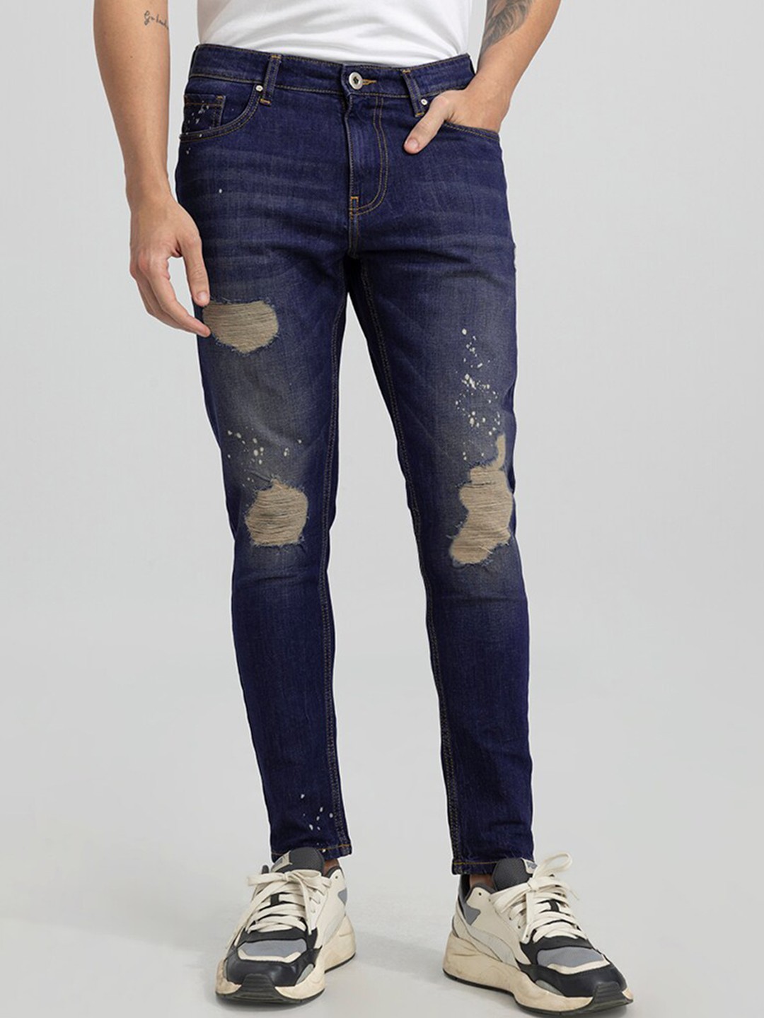 

Snitch Men Skinny Fit Highly Distressed Stretchable Jeans, Blue