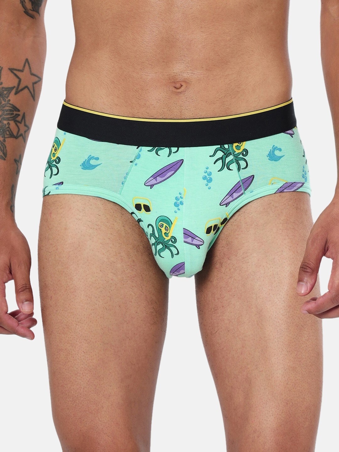 

bummer Men Printed Micro Modal Mid Rise Basic Brief, Sea green