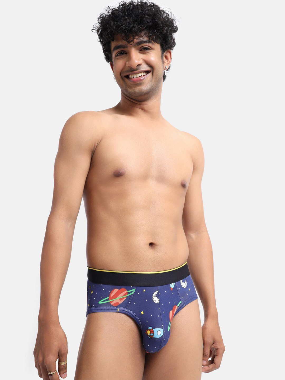 

bummer Men Printed Micro Modal Mid Rise Basic Brief BRPAL01S, Navy blue