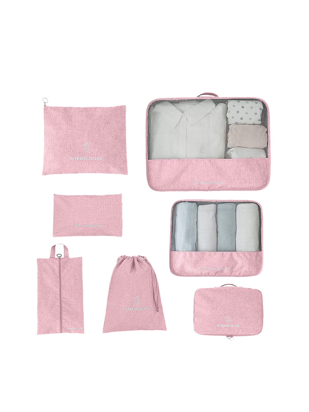 

HOUSE OF QUIRK Pink 7 Pieces Waterproof Cubes Luggage Organizers