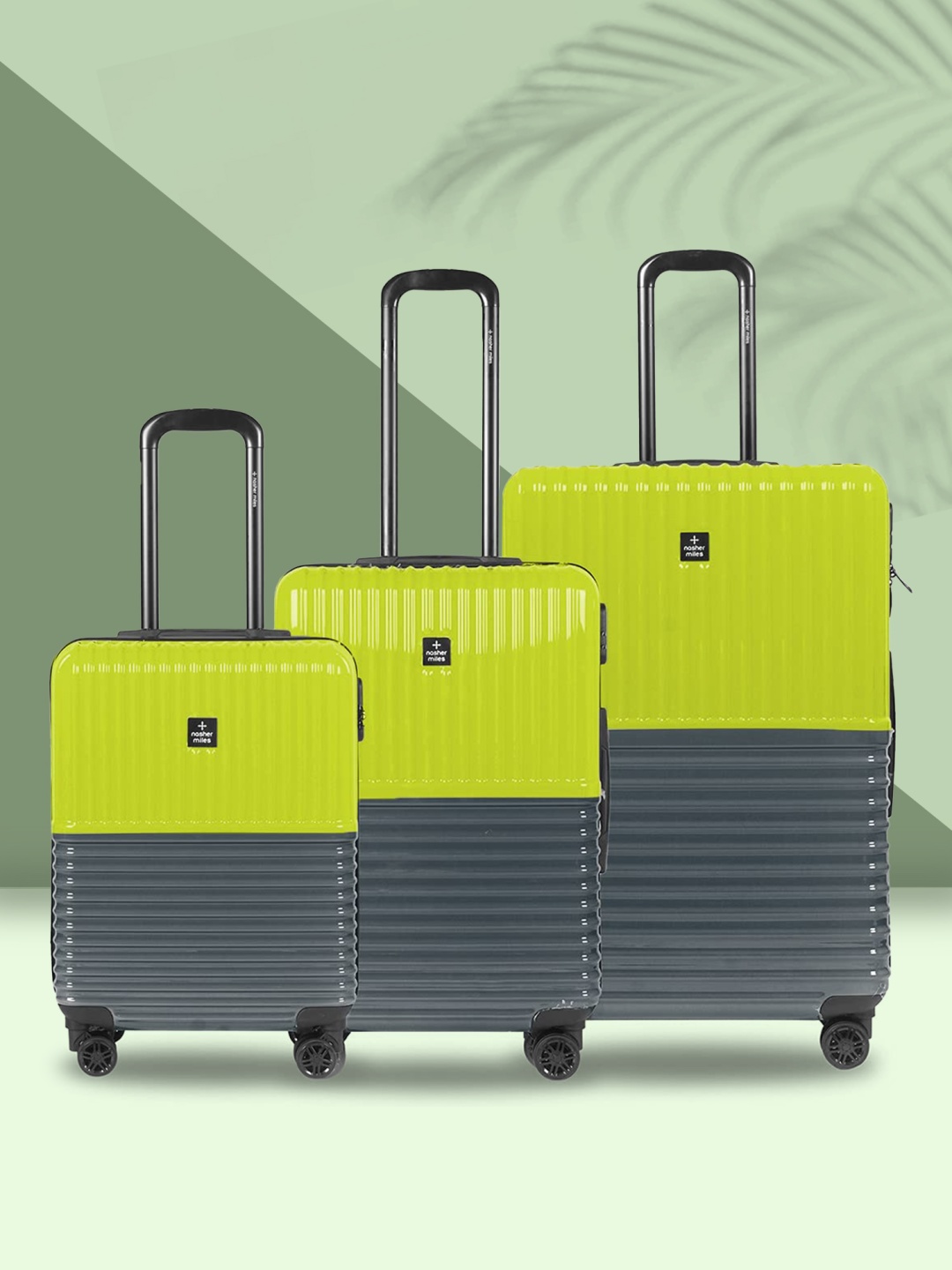 

Nasher Miles Istanbul Hard ABS & PC Set of 3 S/M/L LimeGreen Olive Trolley Bags 55-65-75cm, Green