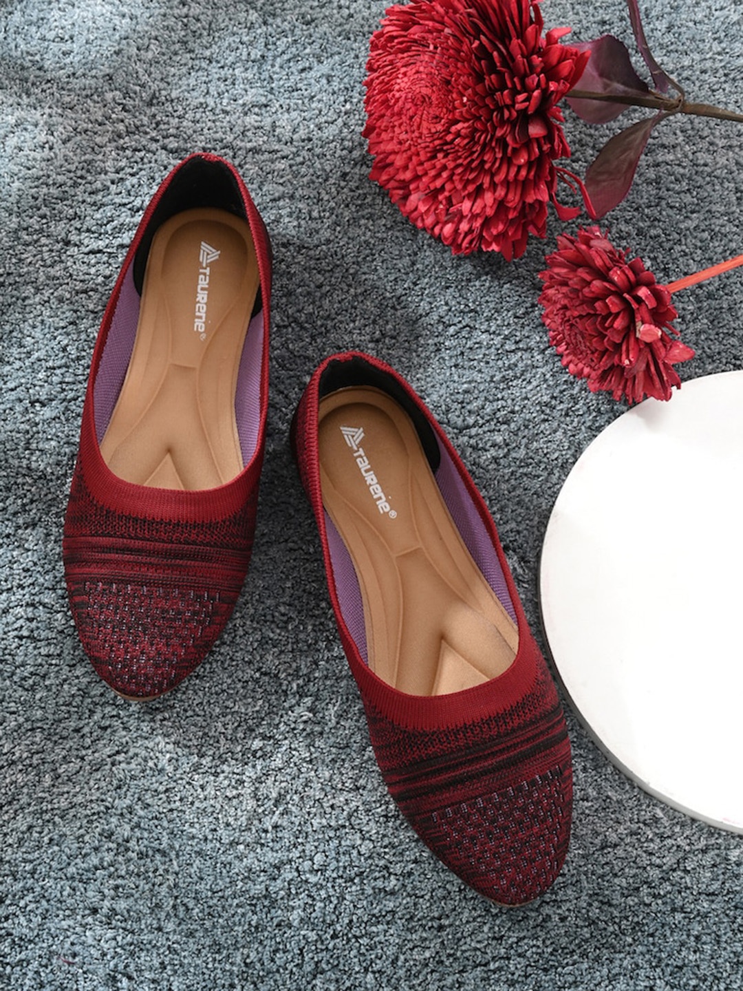 

TAURENE Women Woven Design Ballerinas Flats, Maroon