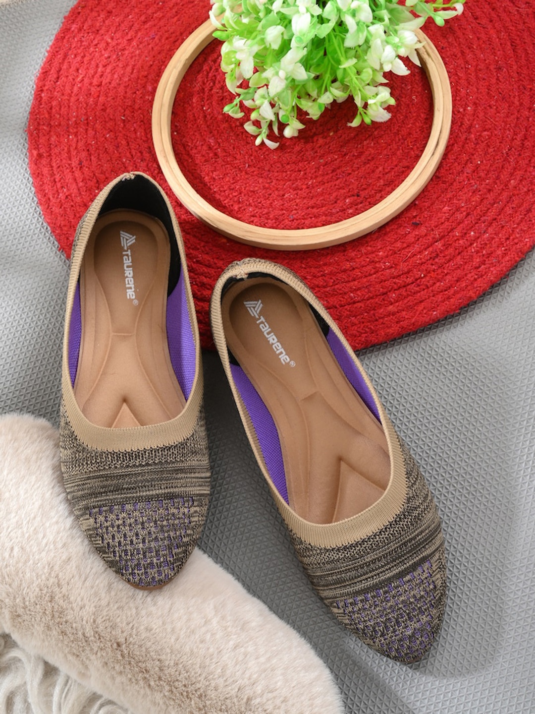 

TAURENE Women Woven Design Ballerinas Flats, Khaki