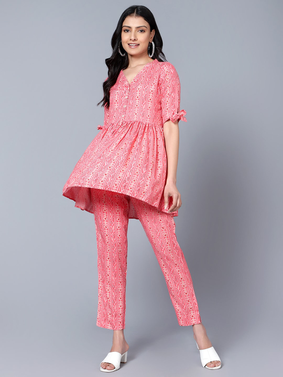 

Bani Women Printed V-Neck Tunic with Trouser, Pink