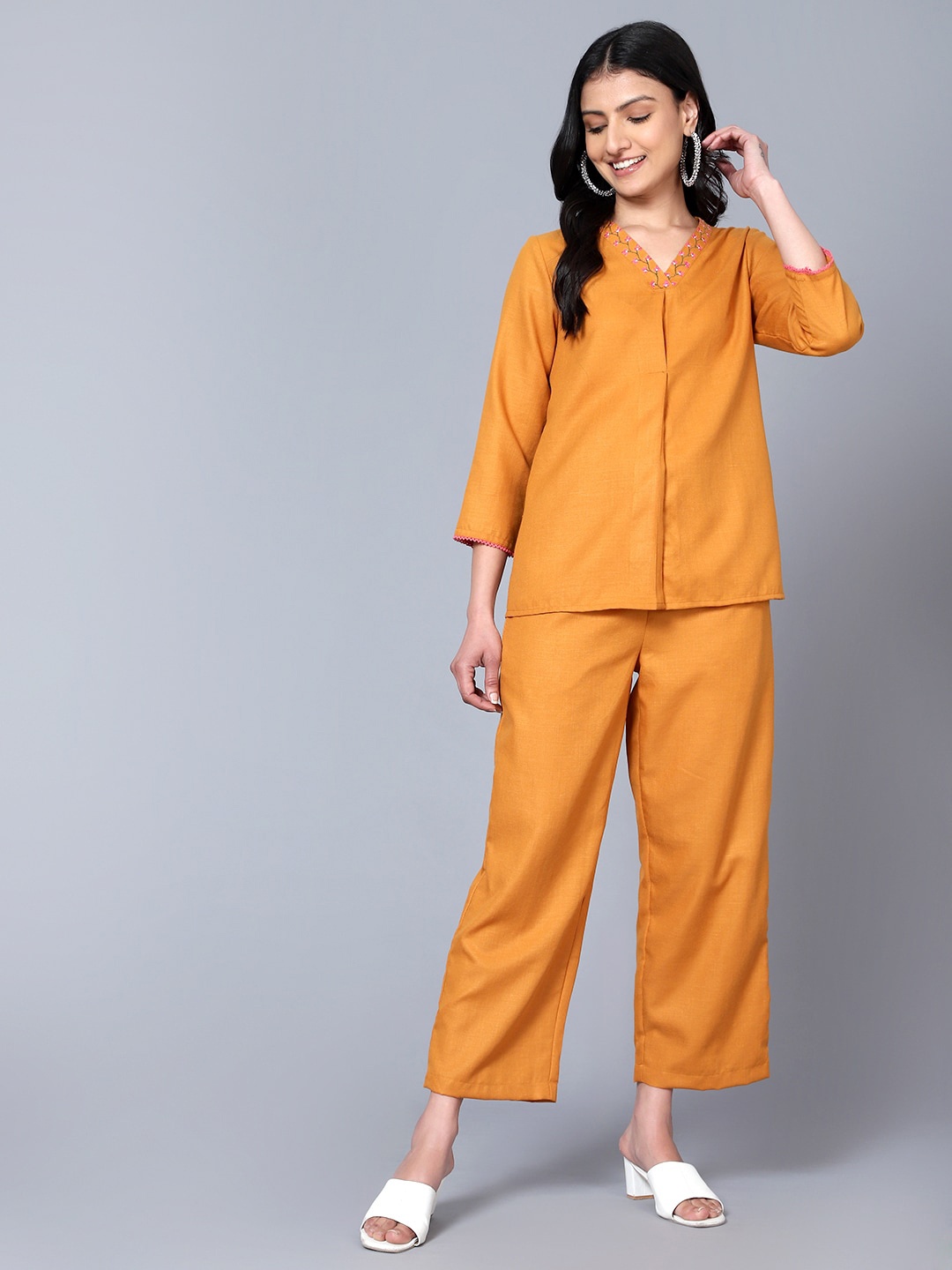 

Bani Women V-Neck Tunic with Trousers, Mustard