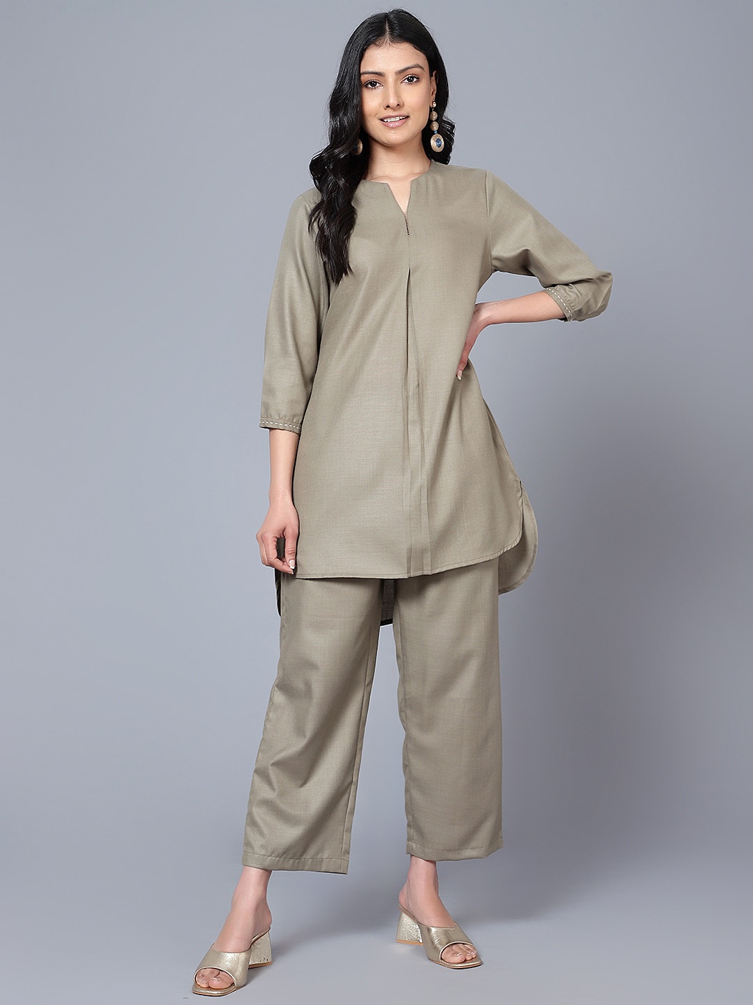 

Bani Women V-Neck Tunic With Trousers, Grey