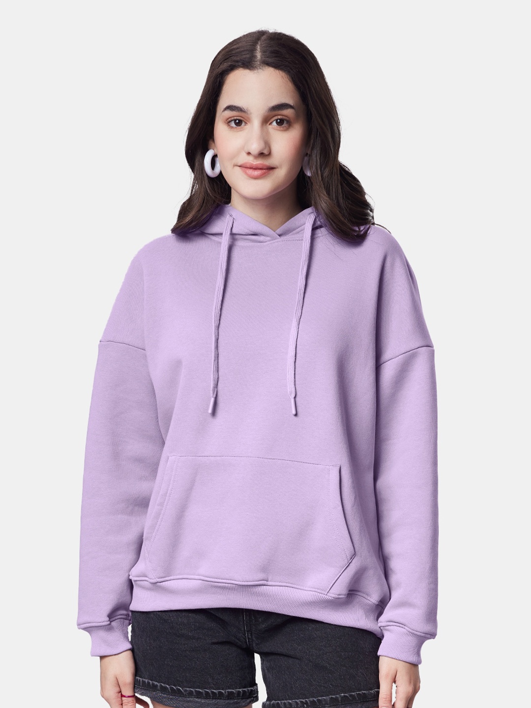 

The Souled Store Pullover Hooded Cotton Oversized Sweatshirt, Lavender