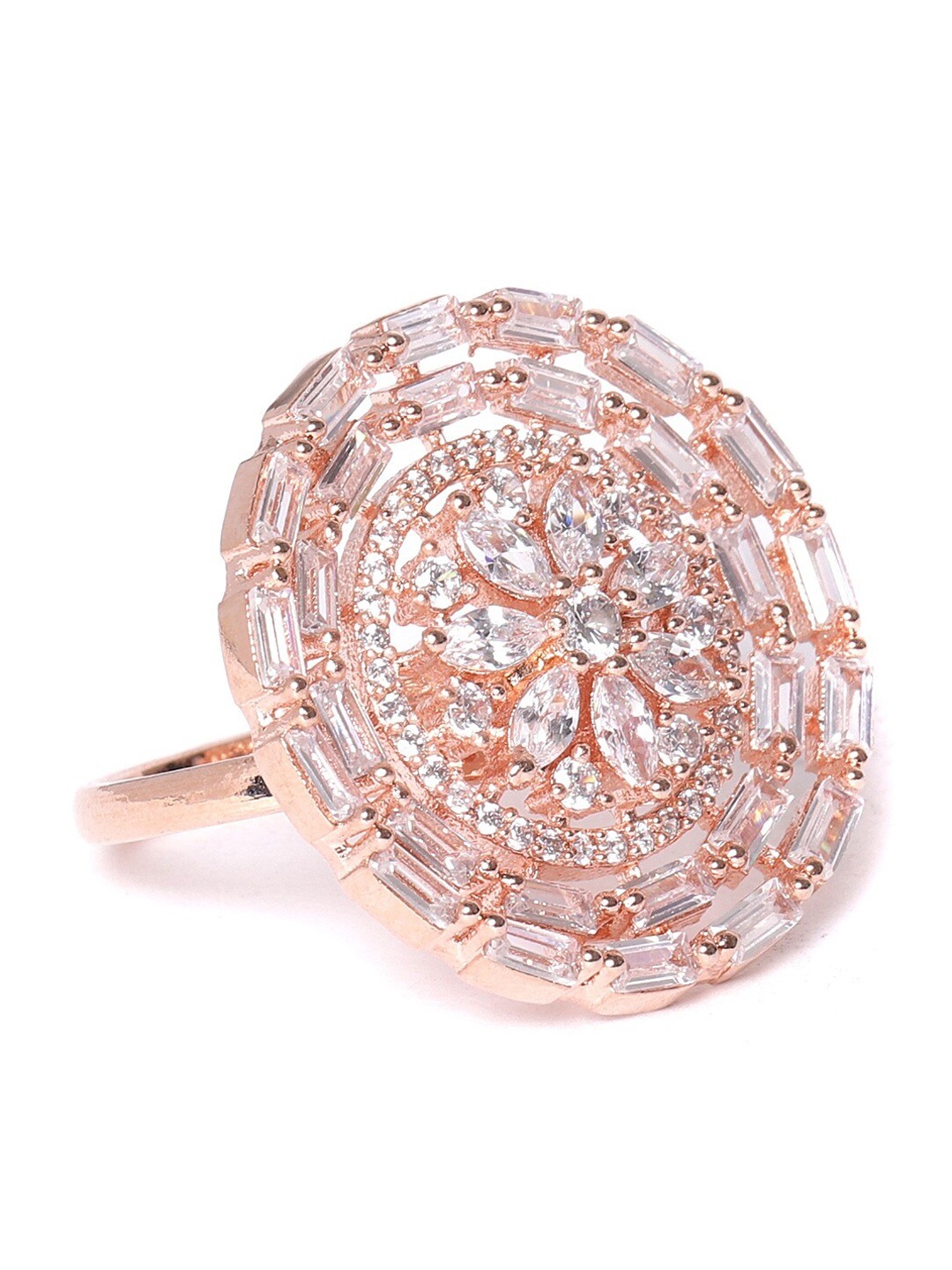 

JEWELS GEHNA Rose Gold-Plated AD Studded adjustable Finger Ring