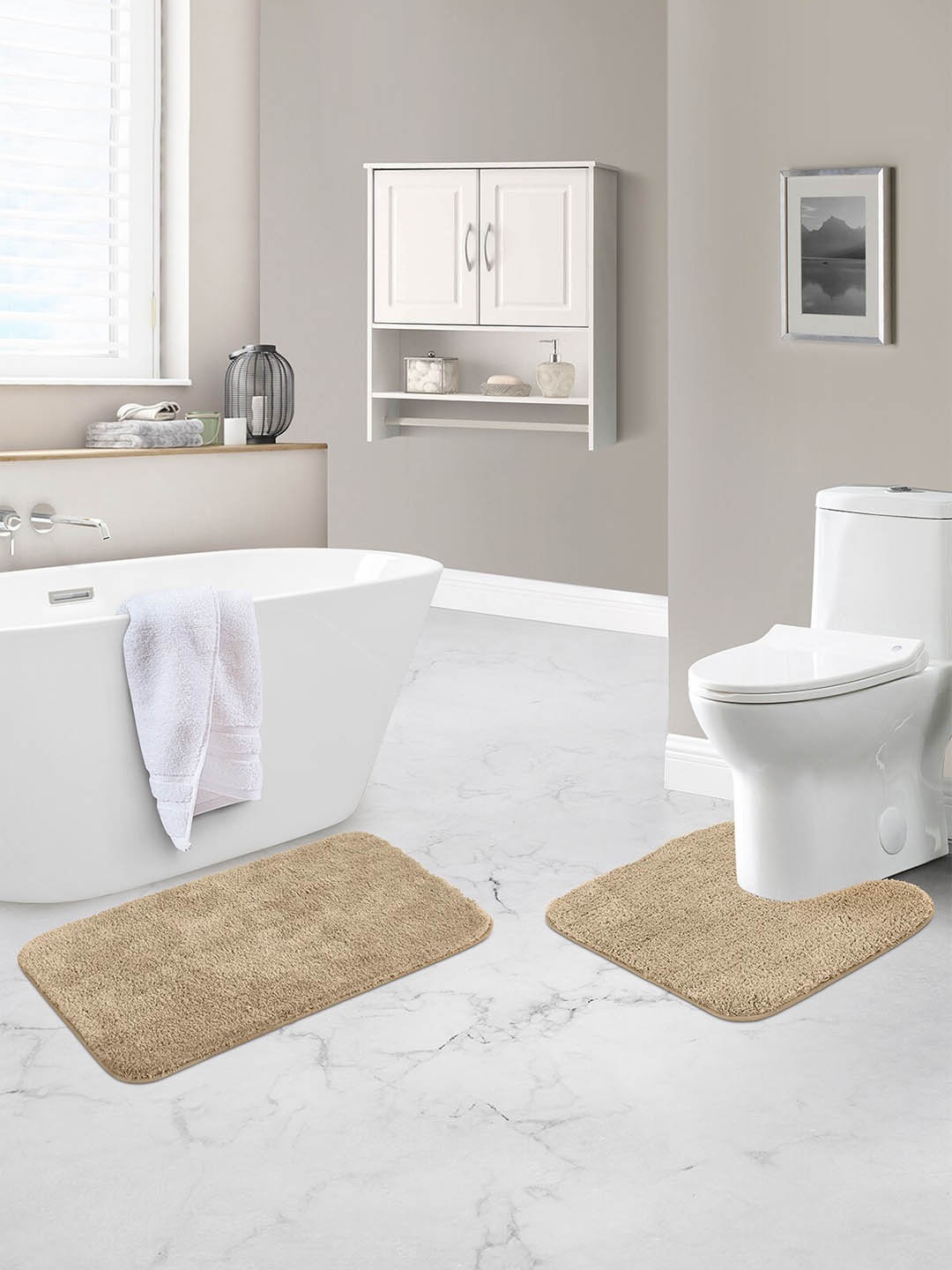 

OBSESSIONS Beige 2 Pcs 2200 GSM Anti-skid Bath Mat & Contour Mat