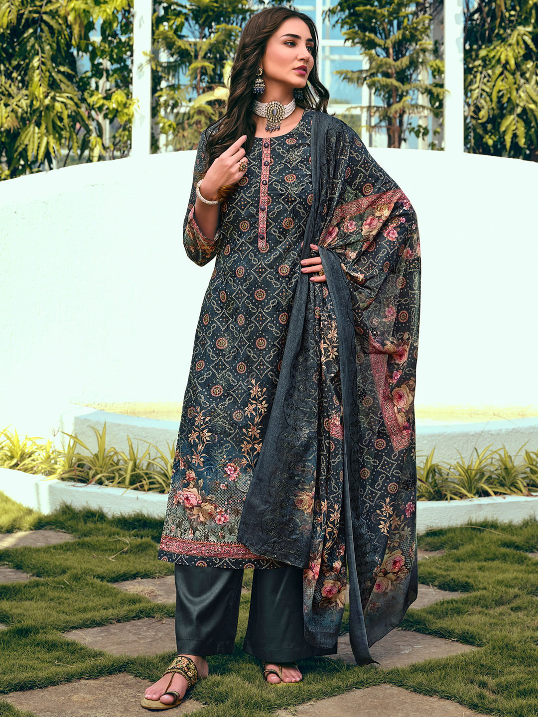 

Stylee LIFESTYLE Printed Unstitched Dress Material, Green