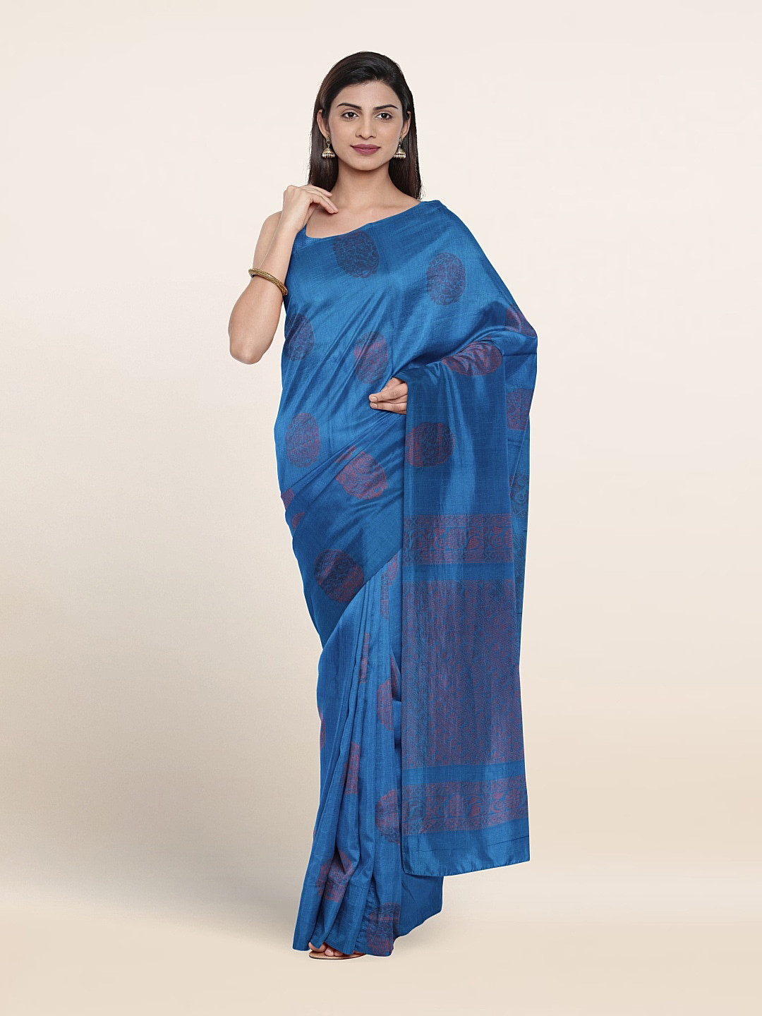 

Pothys Floral Woven Design Zari Pure Silk Saree, Blue
