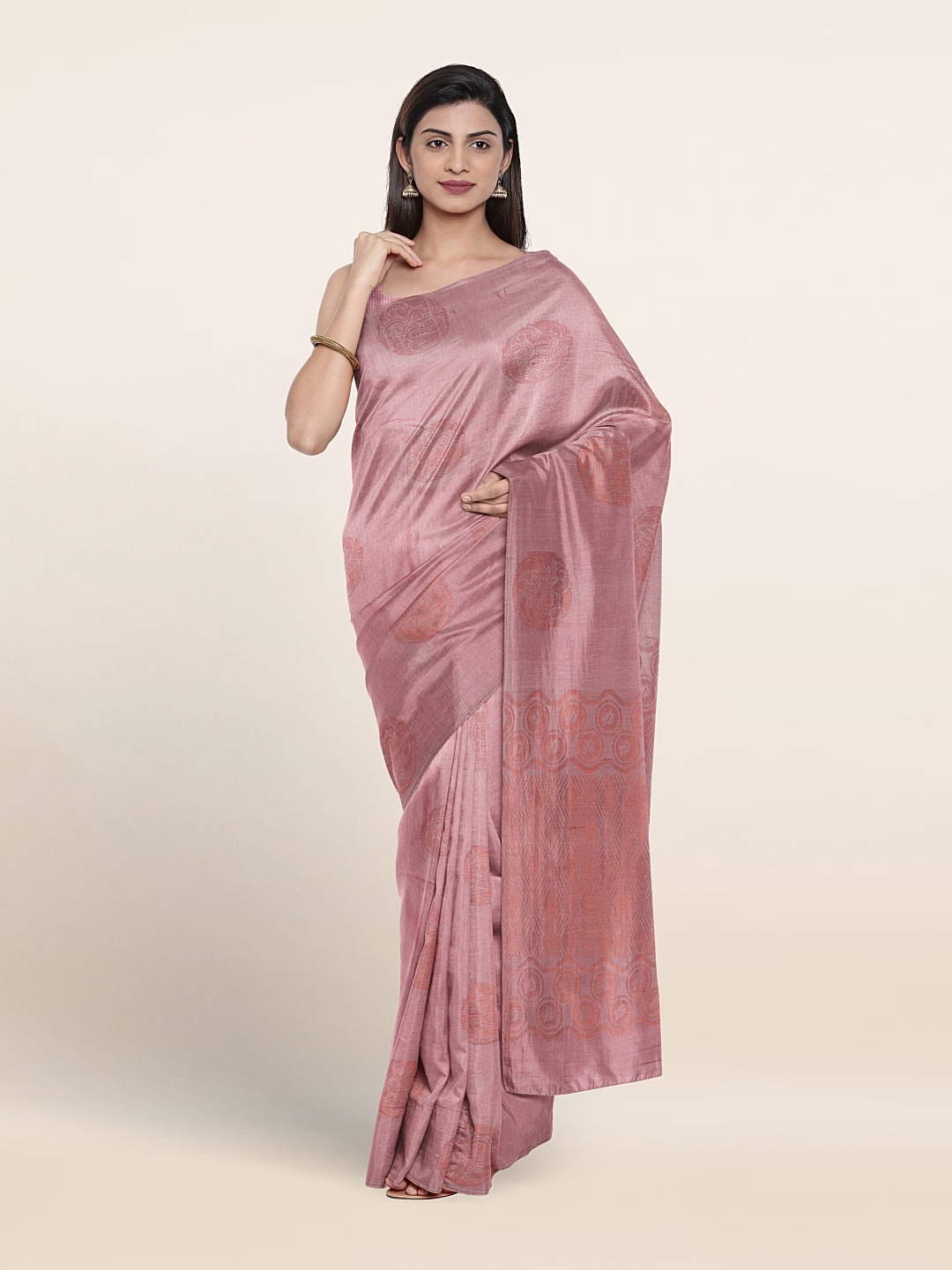 

Pothys Ethnic Motifs Woven Design Zari Pure Silk Saree, Peach