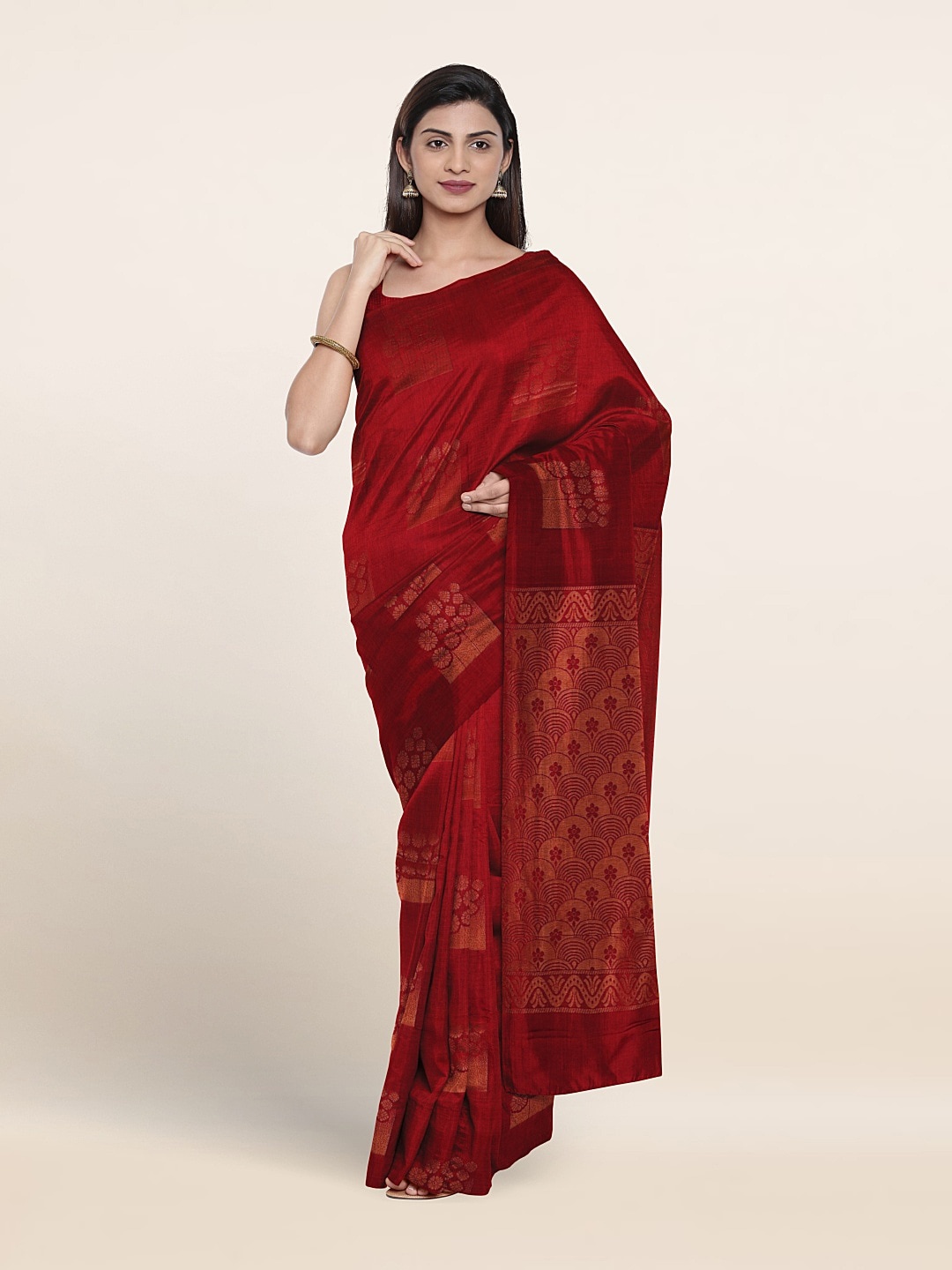 

Pothys Ethnic Motifs Woven Design Zari Silk Cotton Saree, Maroon