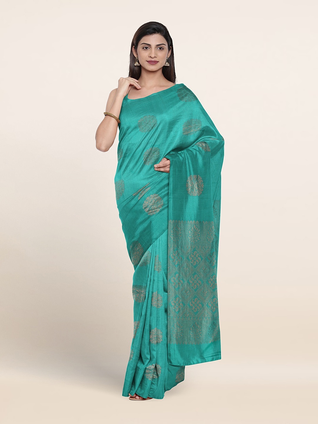 

Pothys Ethnic Motifs Woven Design Zari Silk Cotton Saree, Green