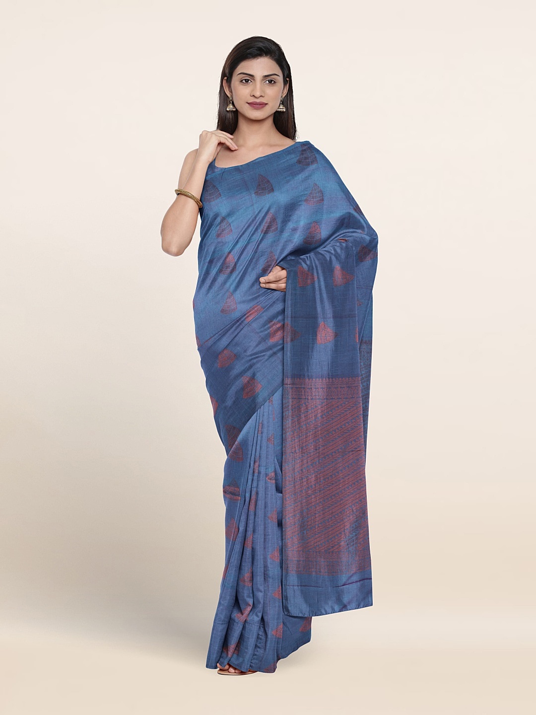 

Pothys Geometric Woven Design Zari Pure Silk Saree, Blue