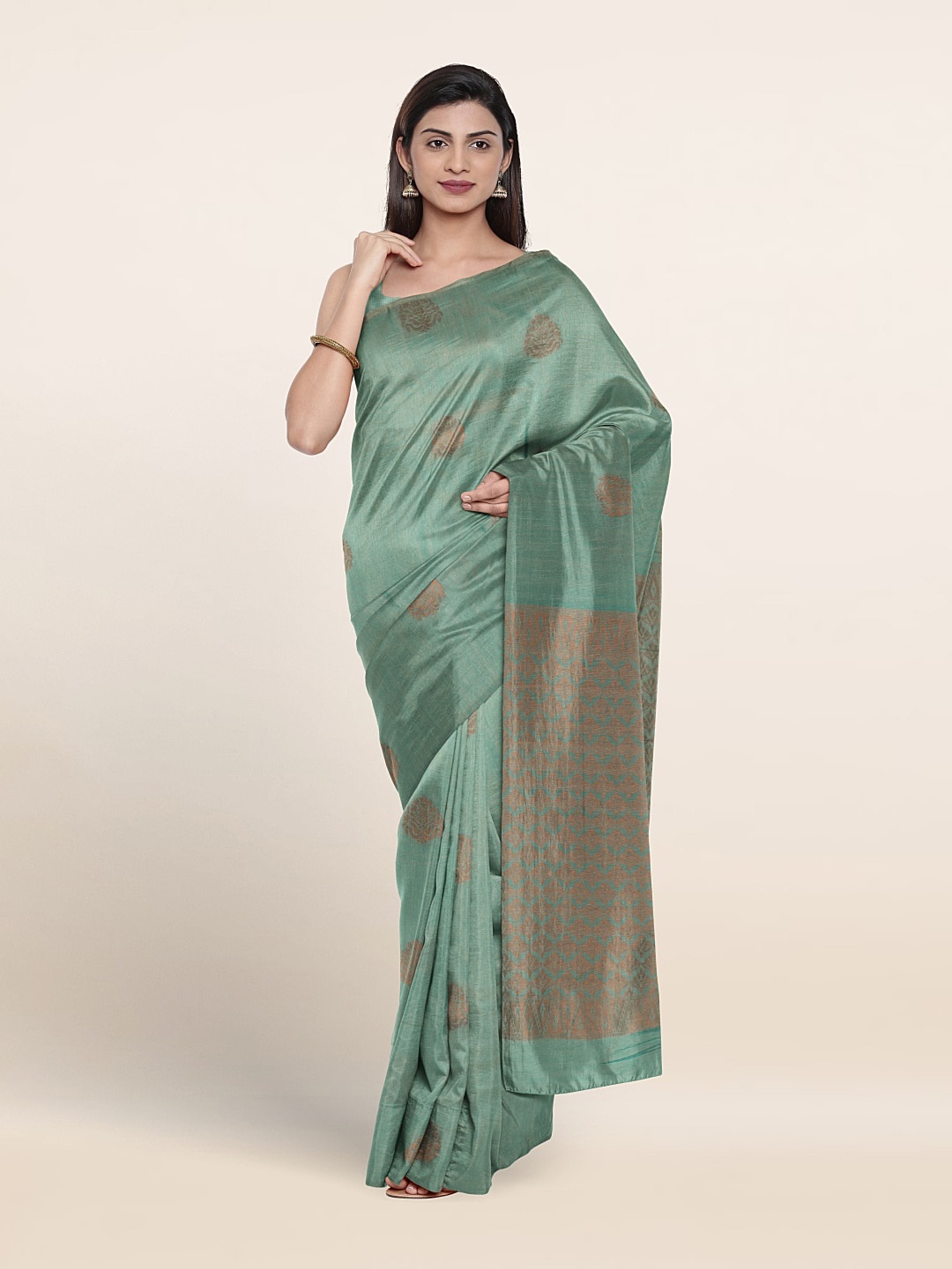 

Pothys Floral Woven Design Pure Silk Saree, Green
