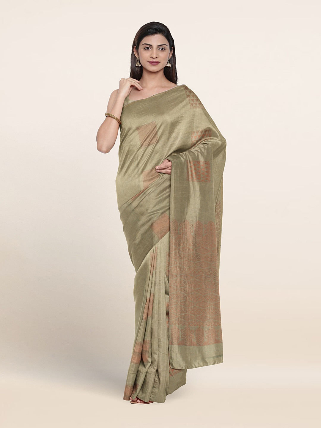 

Pothys Woven Design Zari Pure Silk Saree, Tan