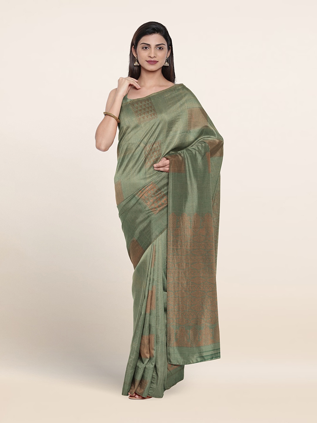 

Pothys Ethnic Motifs Woven Design Zari Silk Cotton Saree, Green