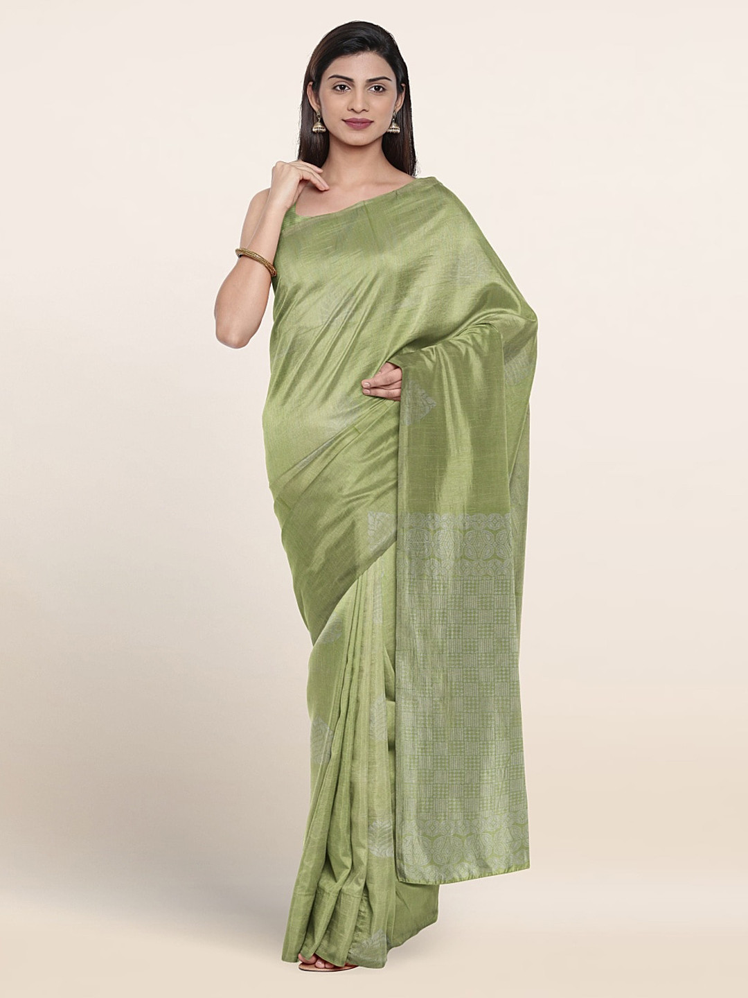 

Pothys Ethnic Motifs Woven Design Zari Silk Cotton Saree, Green