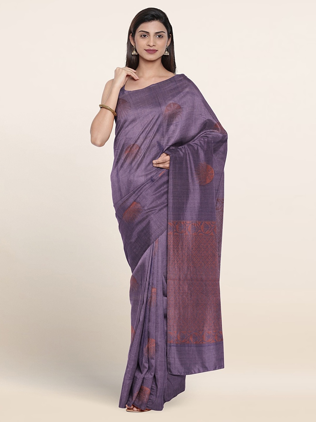 

Pothys Ethnic Motifs Woven Design Zari Silk Cotton Saree, Lavender