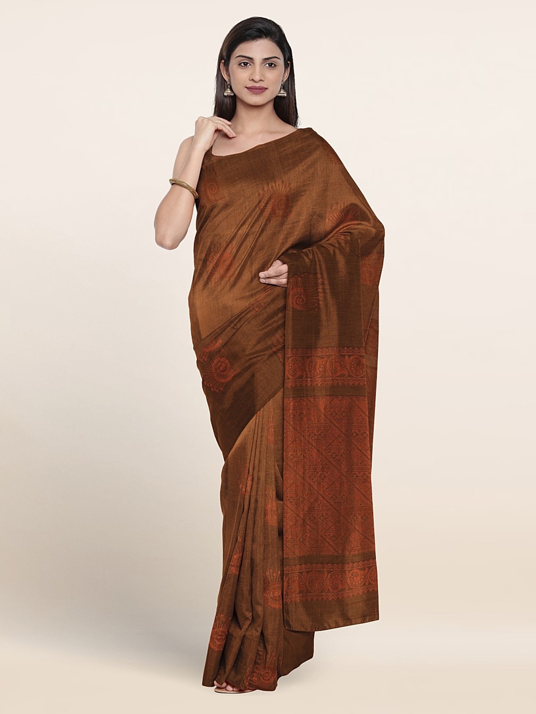 

Pothys Ethnic Motifs Woven Design Pure Silk Saree, Brown