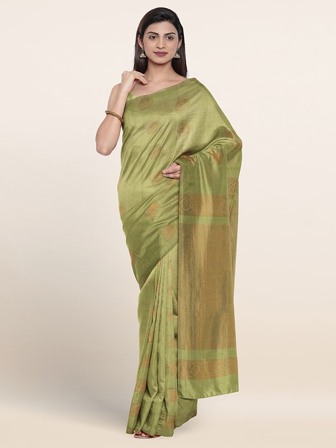 

Pothys Ethnic Motifs Woven Design Zari Silk Cotton Saree, Green