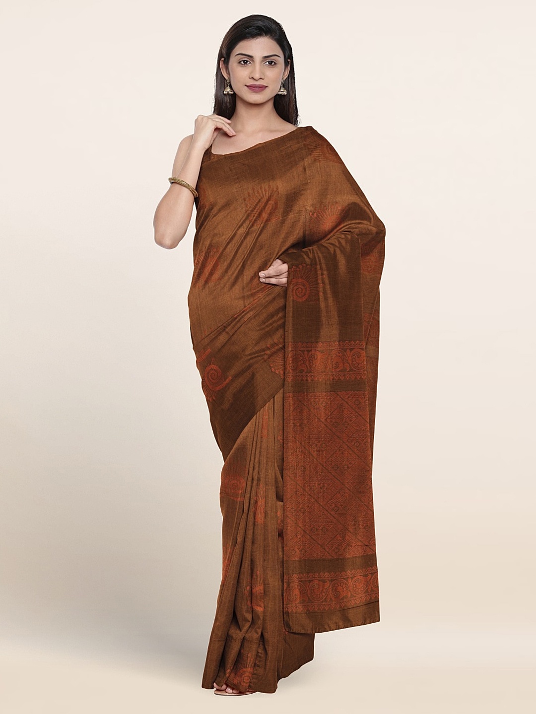 

Pothys Ethnic Motifs Woven Design Silk Cotton Saree, Brown