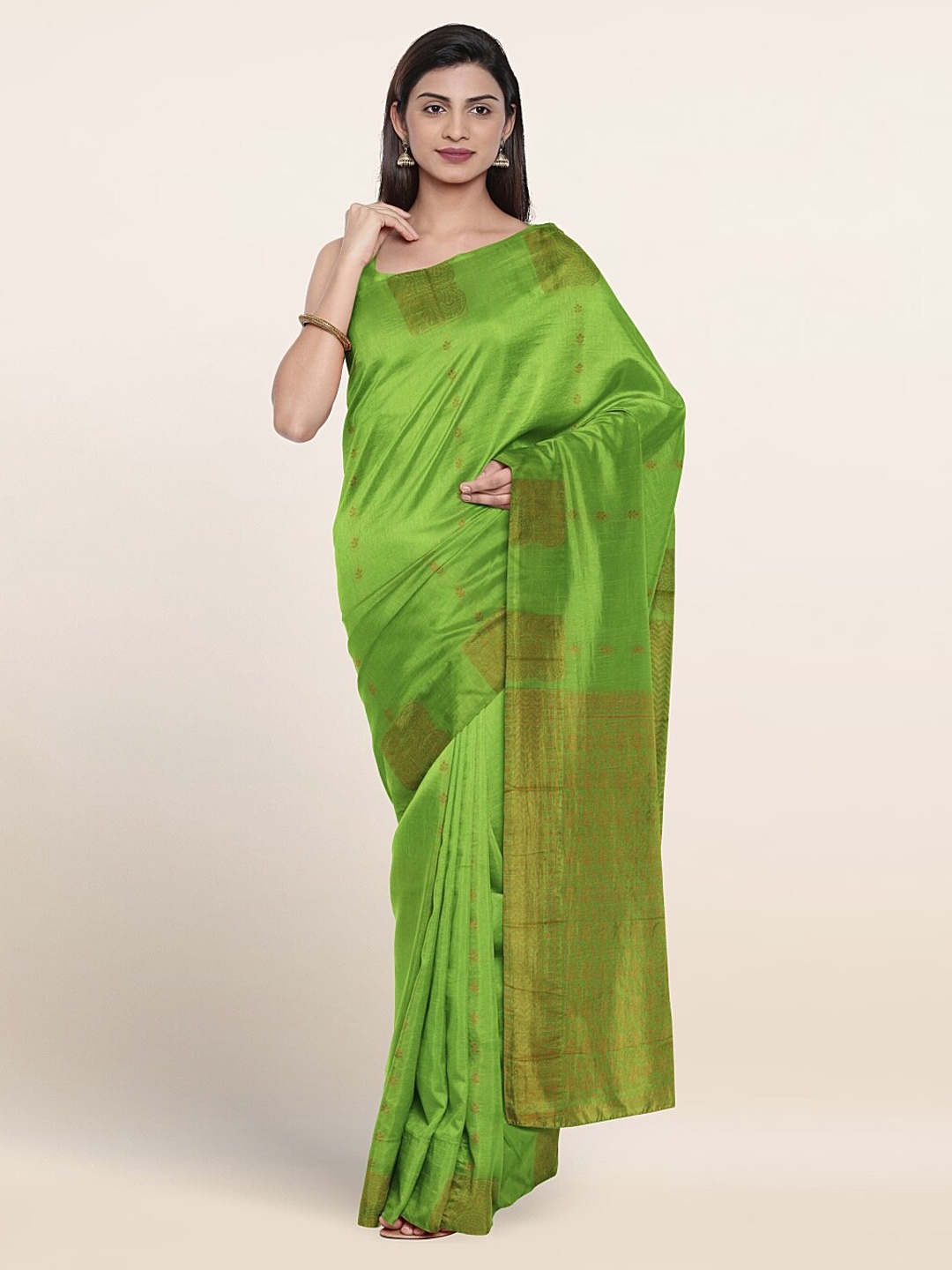 

Pothys Ethnic Motifs Woven Design Zari Pure Silk Saree, Green
