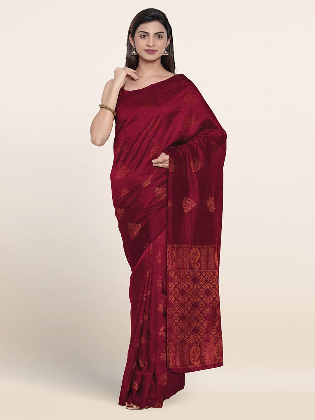 

Pothys Ethnic Motifs Woven Design Silk Cotton Saree, Maroon