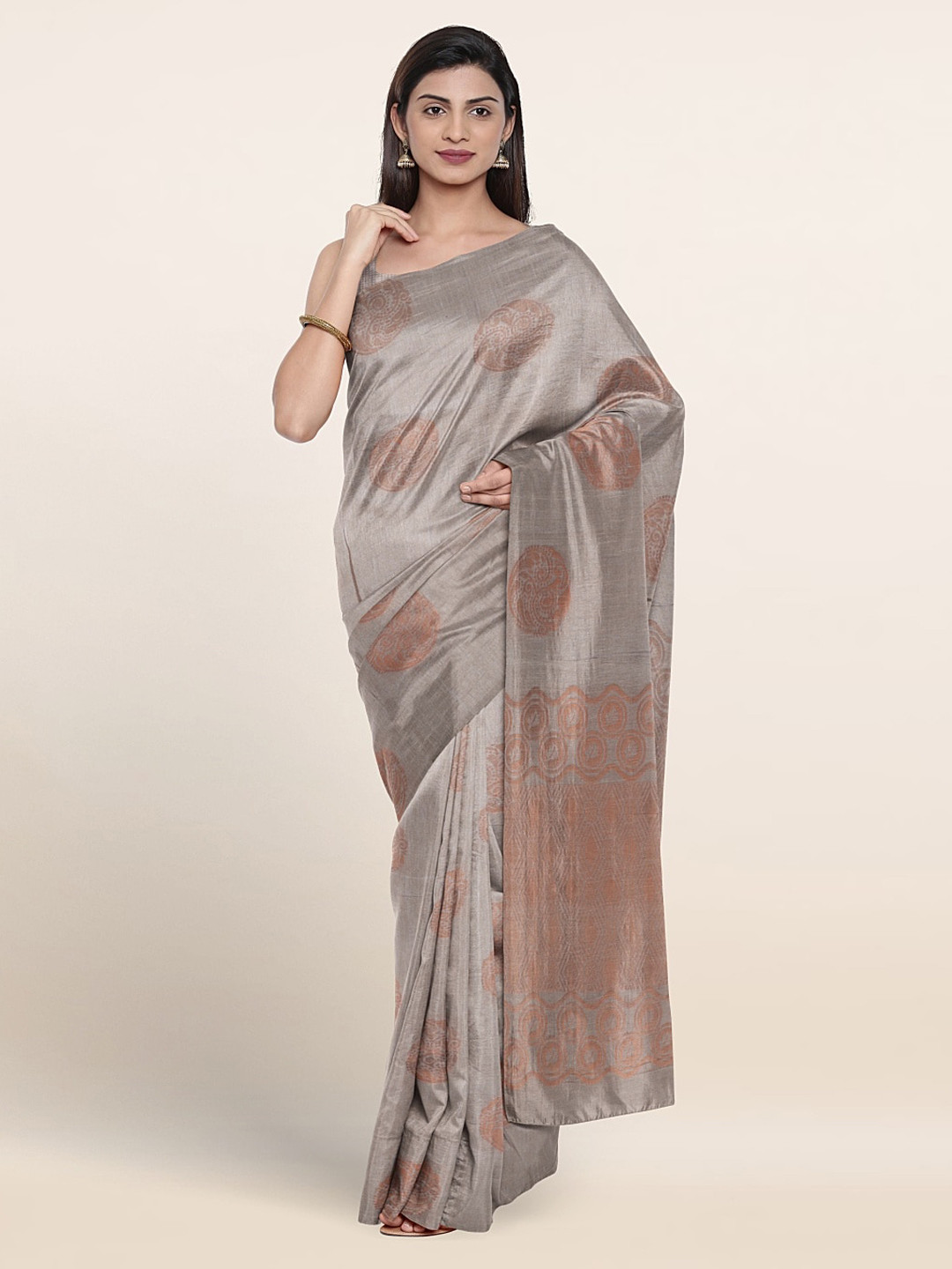 

Pothys Ethnic Motifs Woven Design Zari Silk Cotton Saree, Grey
