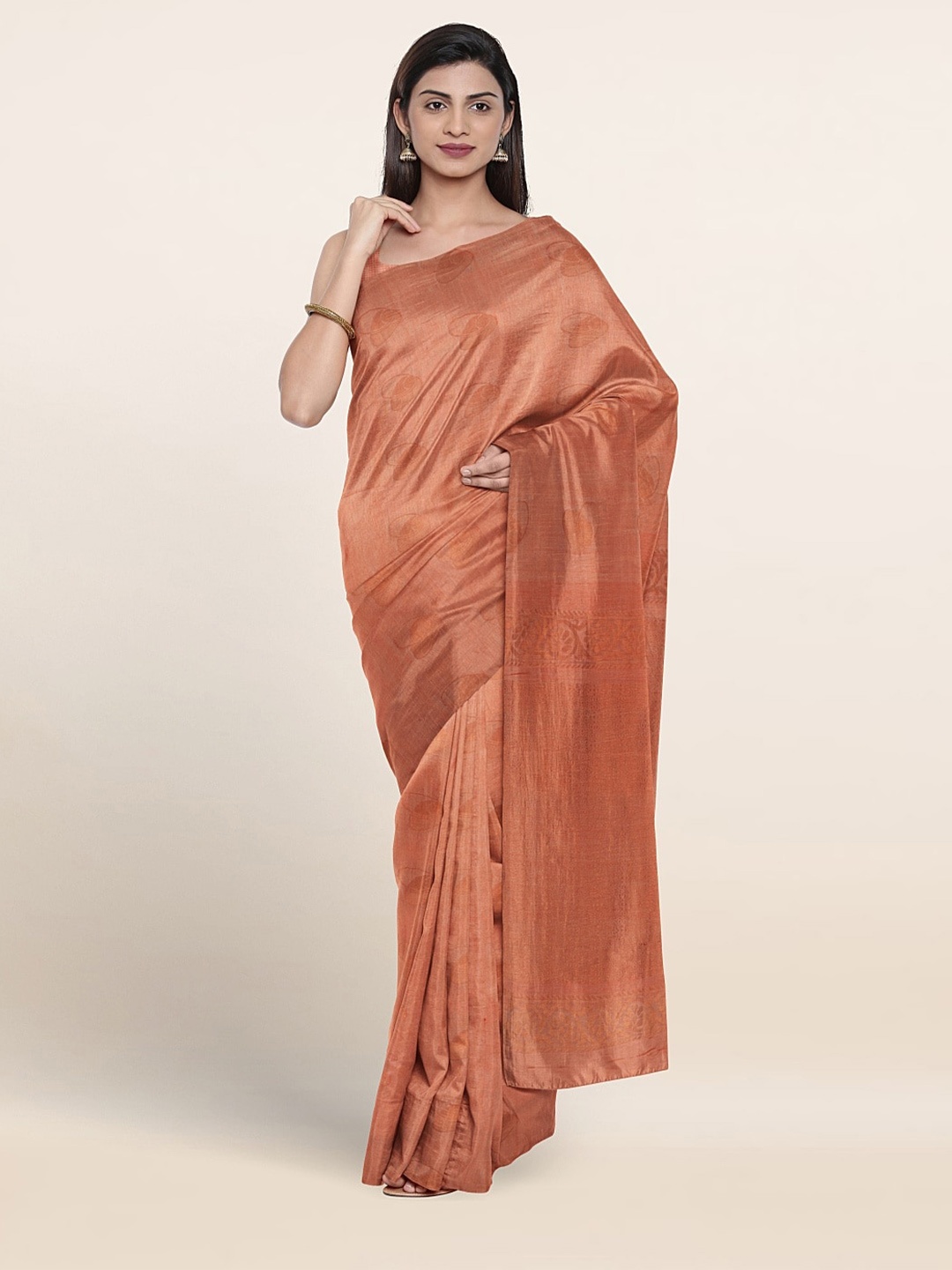 

Pothys Ethnic Motifs Woven Design Silk Cotton Saree, Peach