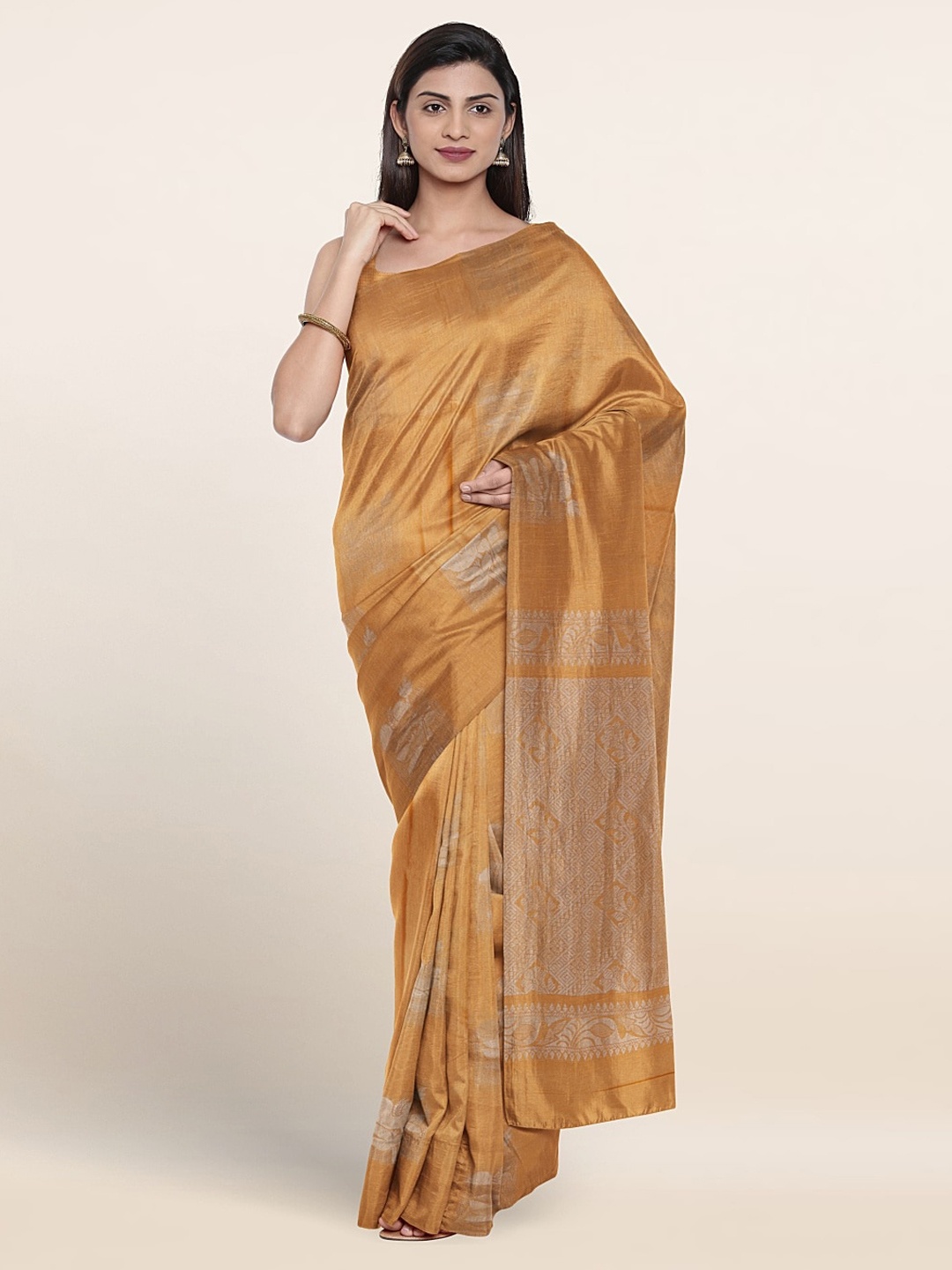 

Pothys Ethnic Motifs Woven Design Zari Silk Cotton Saree, Gold