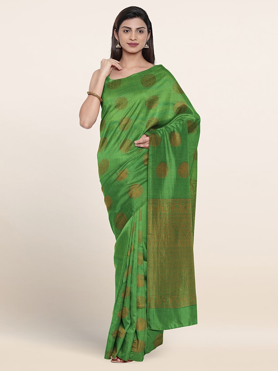 

Pothys Ethnic Motifs Woven Design Silk Cotton Saree, Green