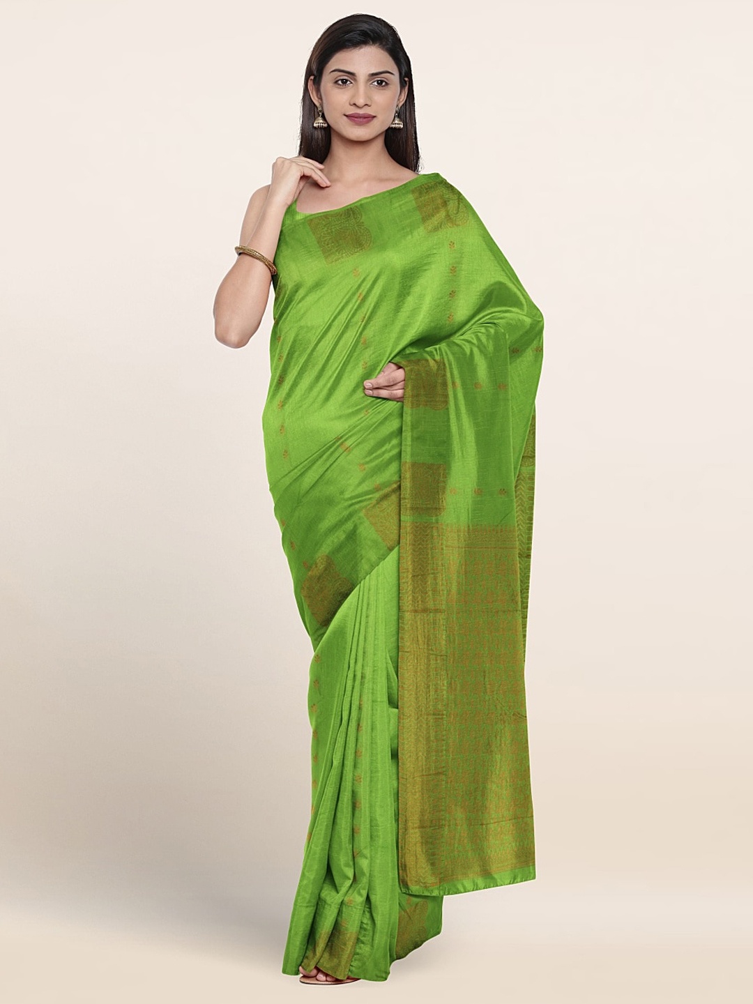 

Pothys Ethnic Motifs Woven Design Zari Silk Cotton Saree, Green