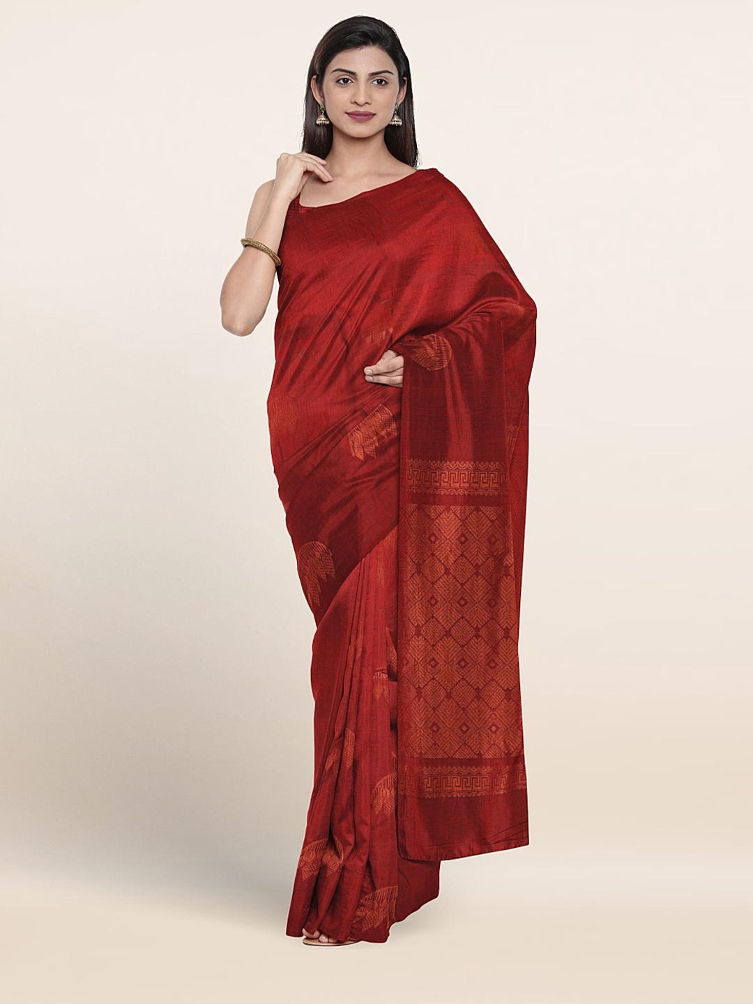 

Pothys Ethnic Motifs Woven Design Silk Cotton Saree, Maroon