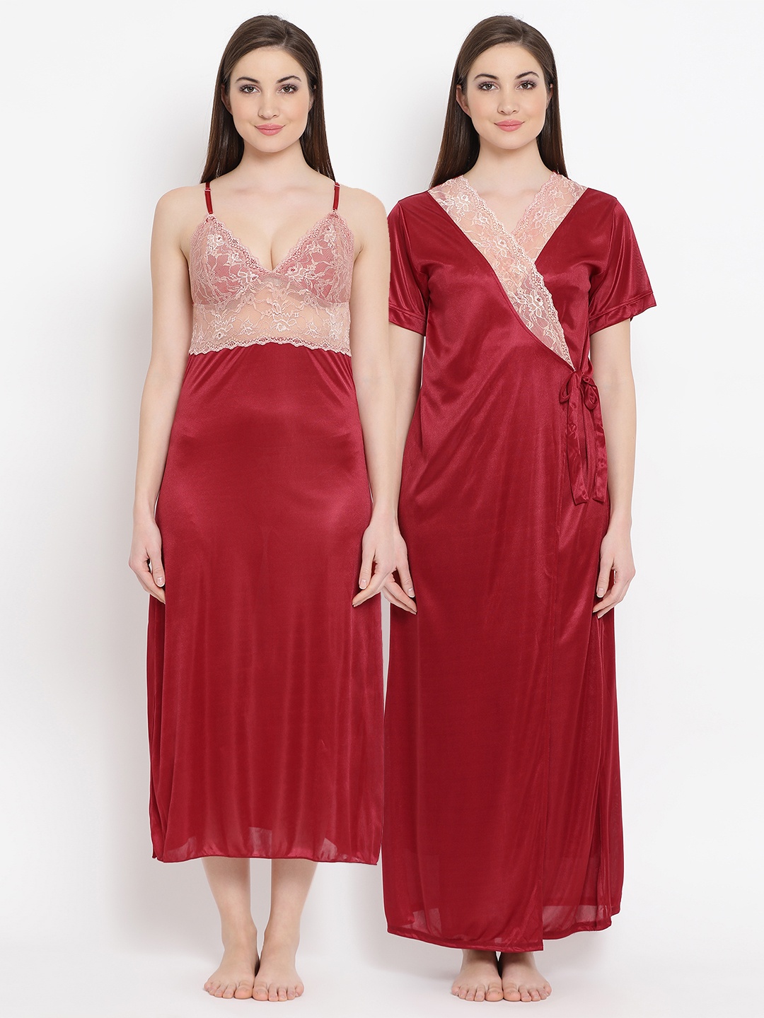 

Clovia Women Red Nightdress With Robe NS0850P09O