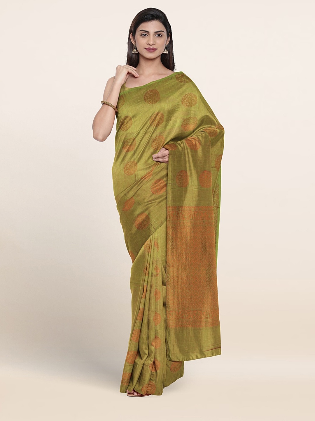 

Pothys Ethnic Motifs Woven Design Zari Silk Cotton Saree, Green