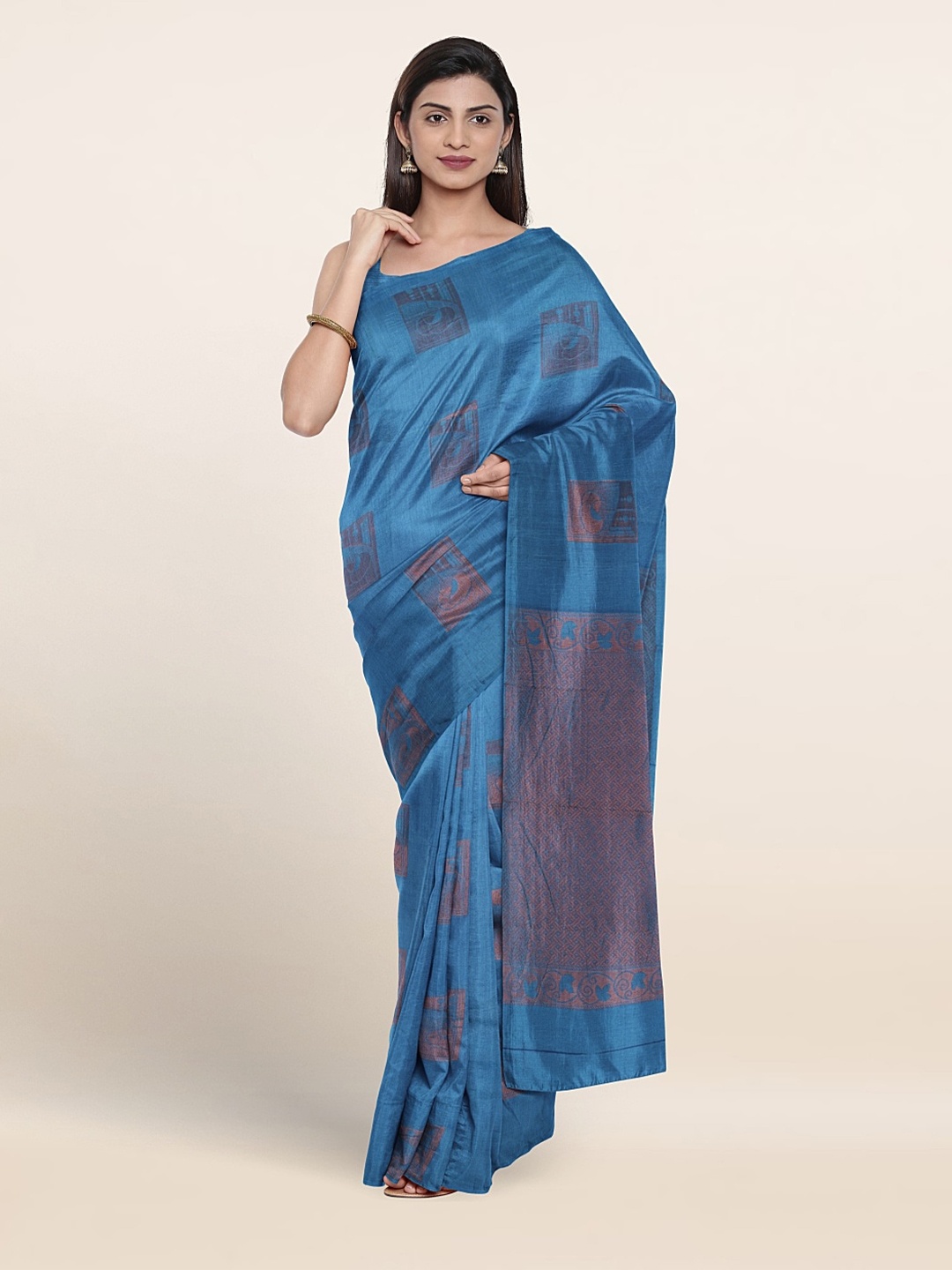 

Pothys Ethnic Motifs Woven Design Zari Pure Silk Saree, Blue
