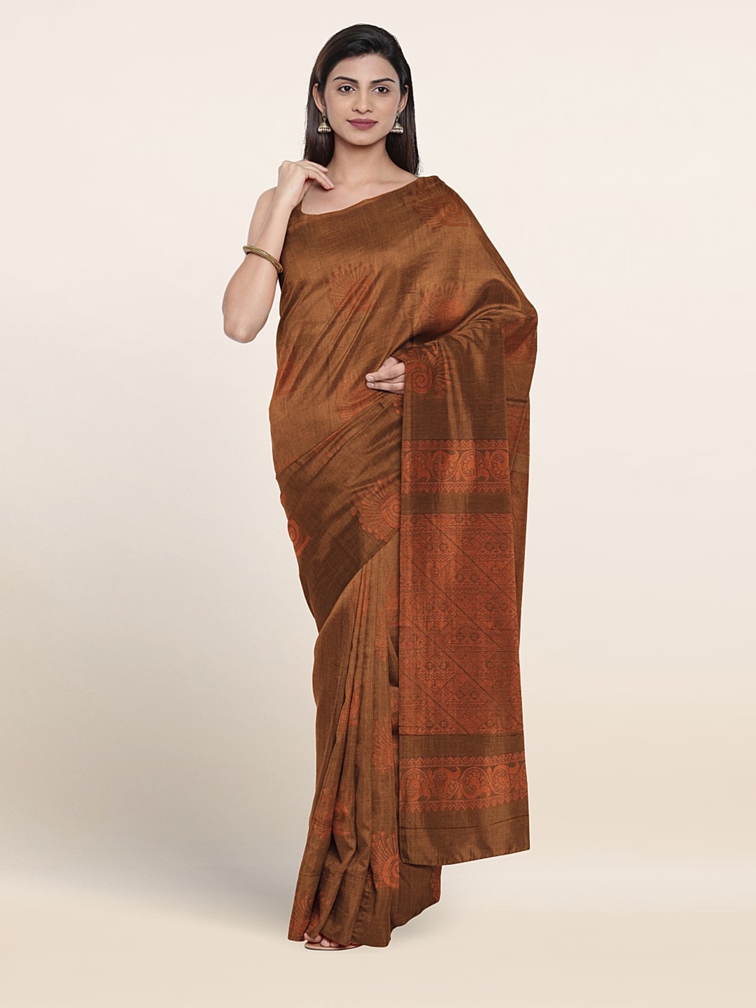 

Pothys Ethnic Motifs Woven Design Zari Silk Cotton Saree, Brown