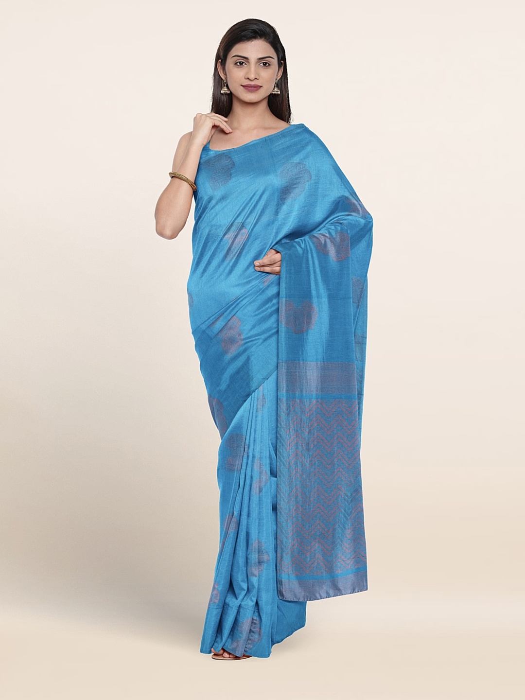 

Pothys Ethnic Motifs Woven Design Silk Cotton Saree, Blue