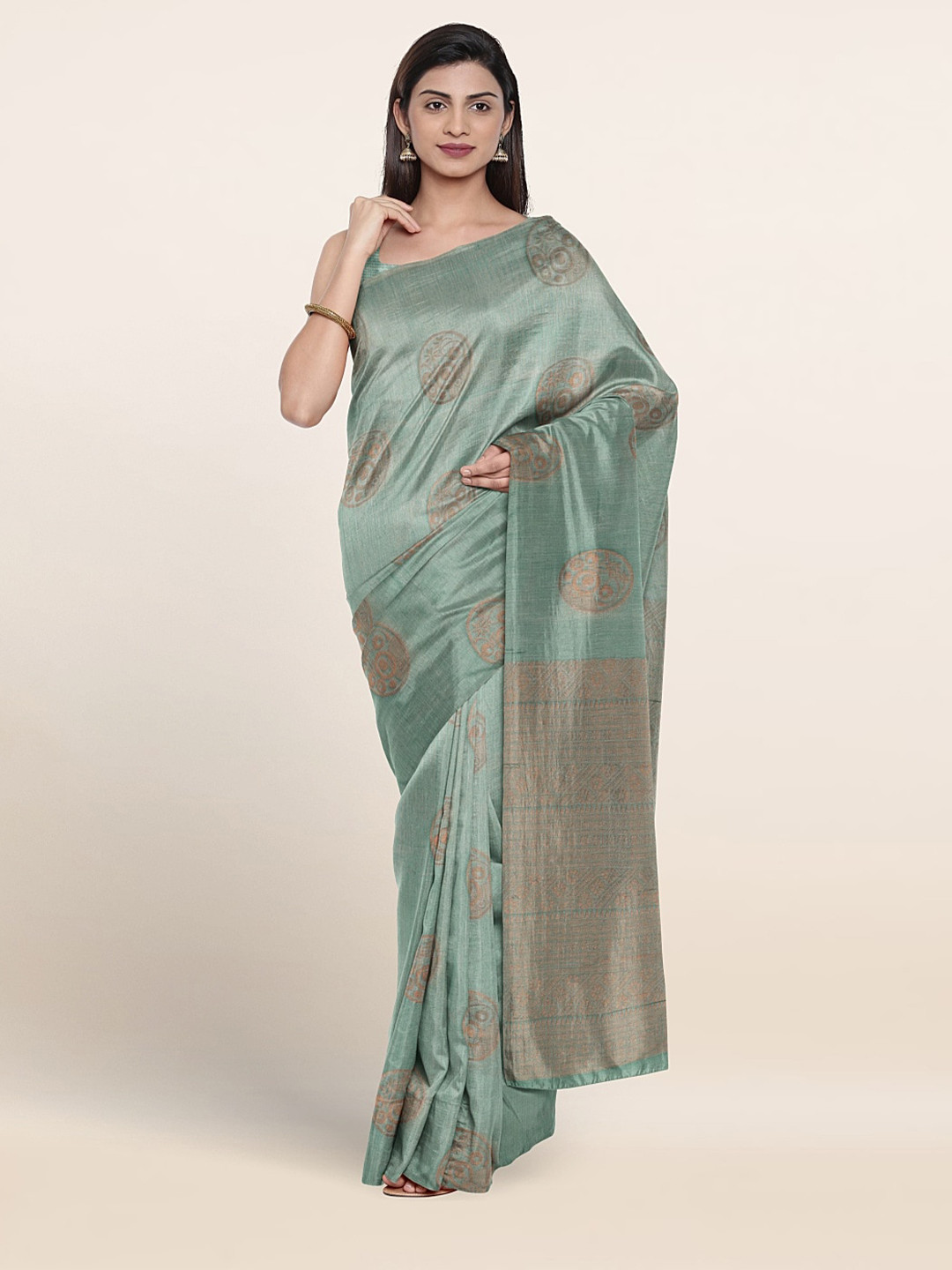 

Pothys Ethnic Motifs Woven Design Zari Silk Cotton Saree, Green