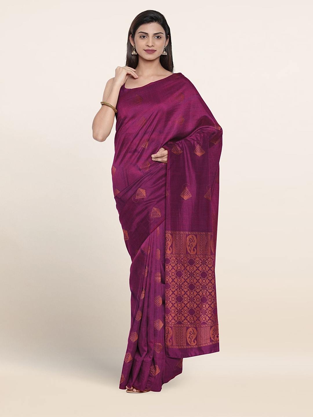 

Pothys Ethnic Motifs Woven Design Zari Silk Cotton Saree, Purple
