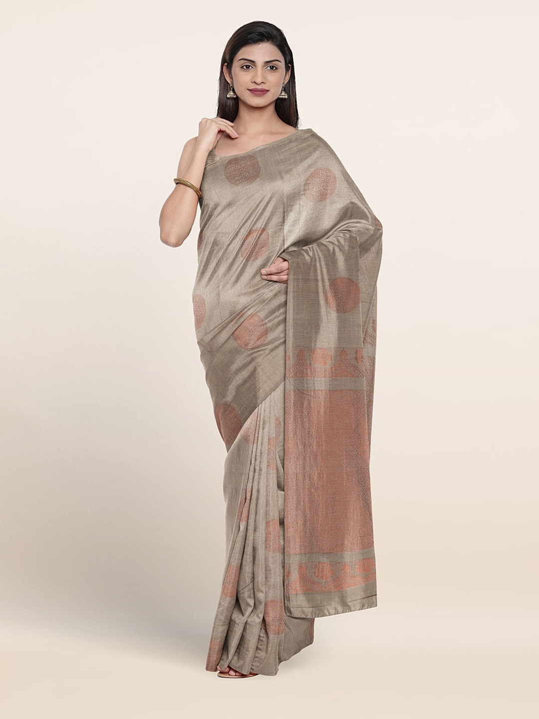 

Pothys Ethnic Motifs Woven Design Zari Pure Silk Saree, Beige