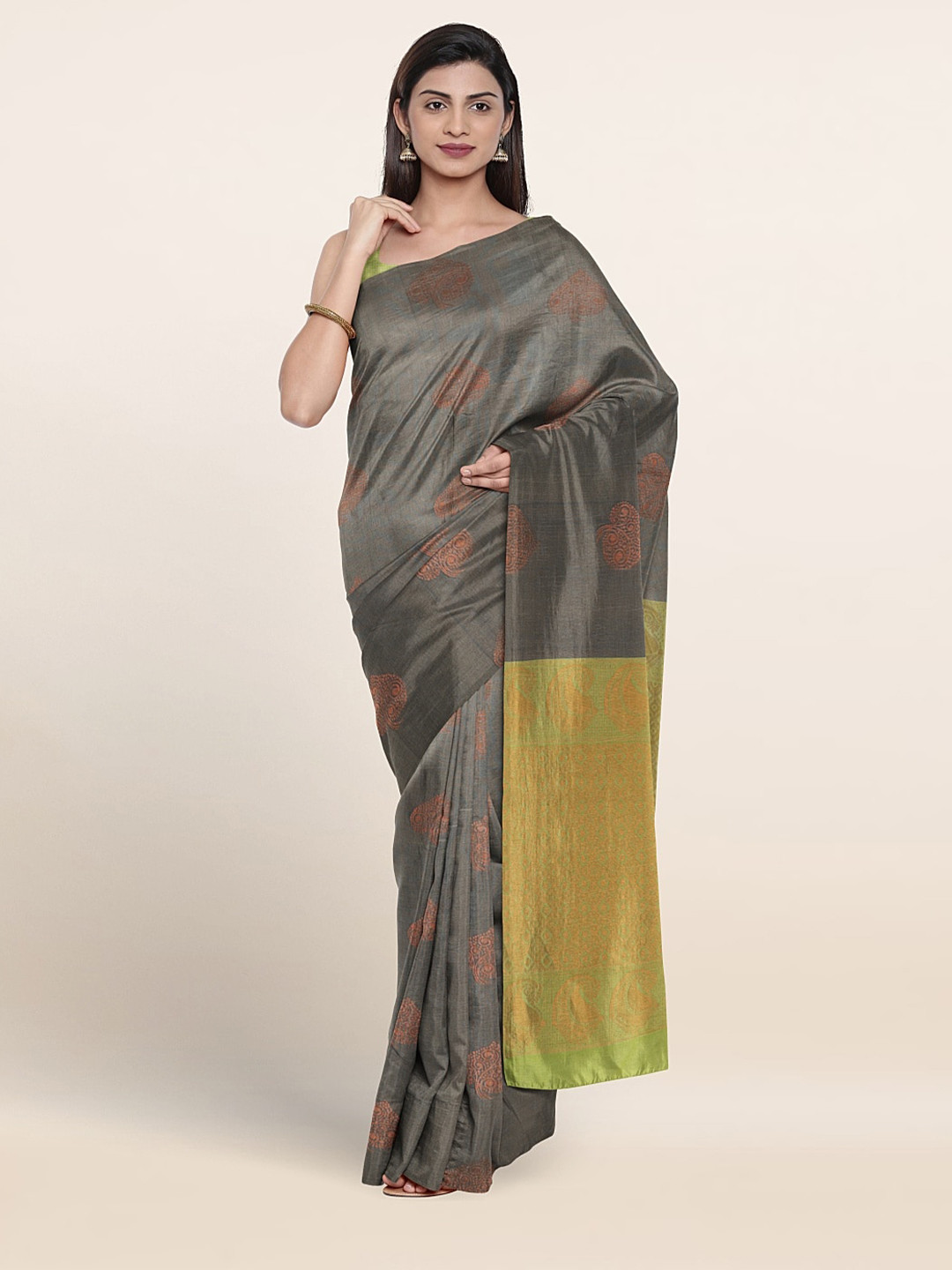 

Pothys Ethnic Motifs Woven Design Zari Silk Cotton Saree, Grey