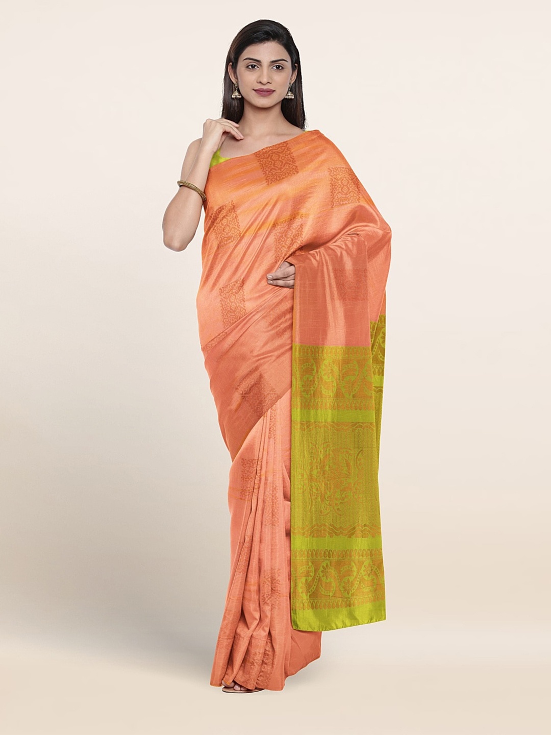 

Pothys Ethnic Motifs Woven Design Zari Silk Cotton Saree, Orange