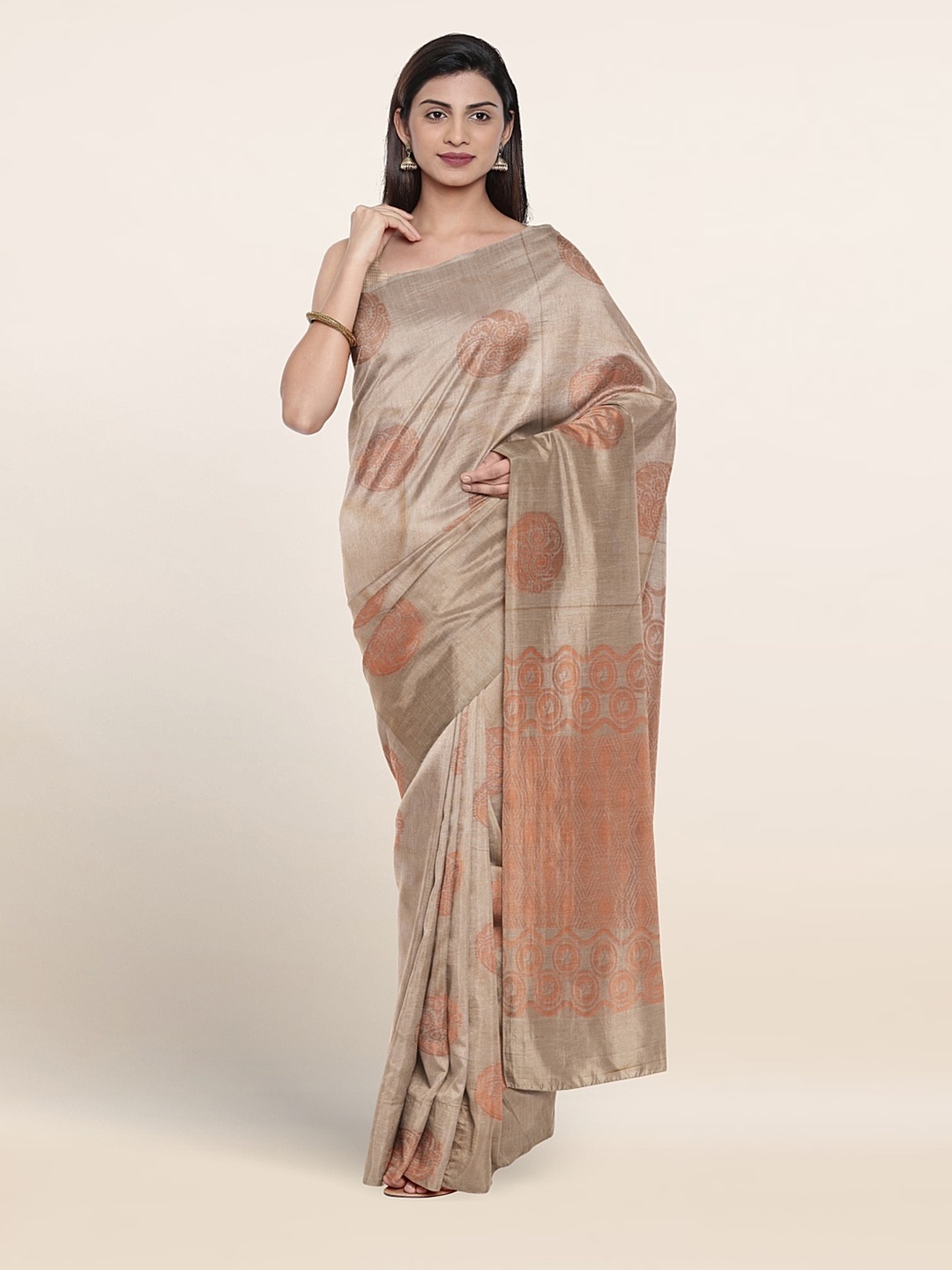 

Pothys Ethnic Motifs Woven Design Zari Silk Cotton Saree, Cream