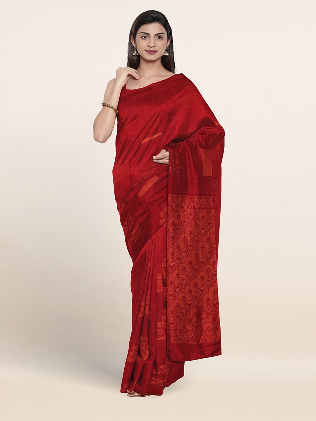 

Pothys Floral Motif Woven Design Zari Pure Silk Saree, Maroon